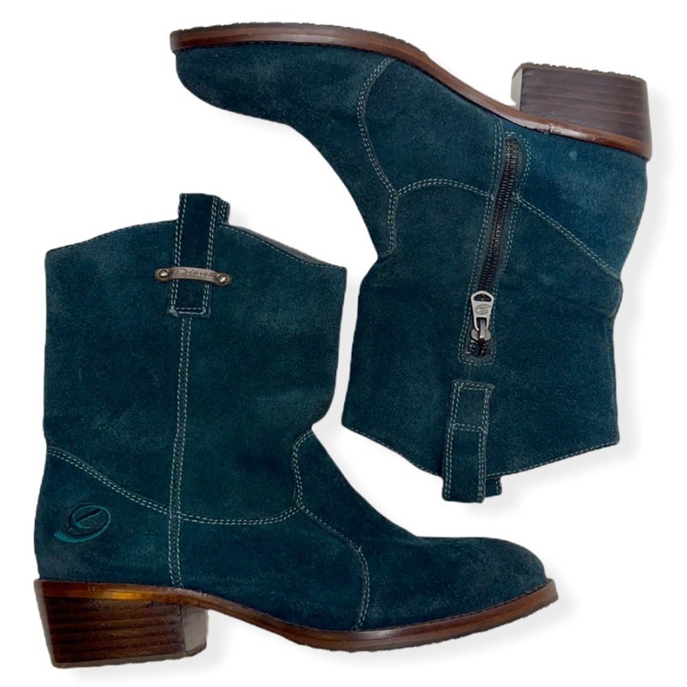 Diesel Leather Dark Turquoise Teal Suede Boots Euc